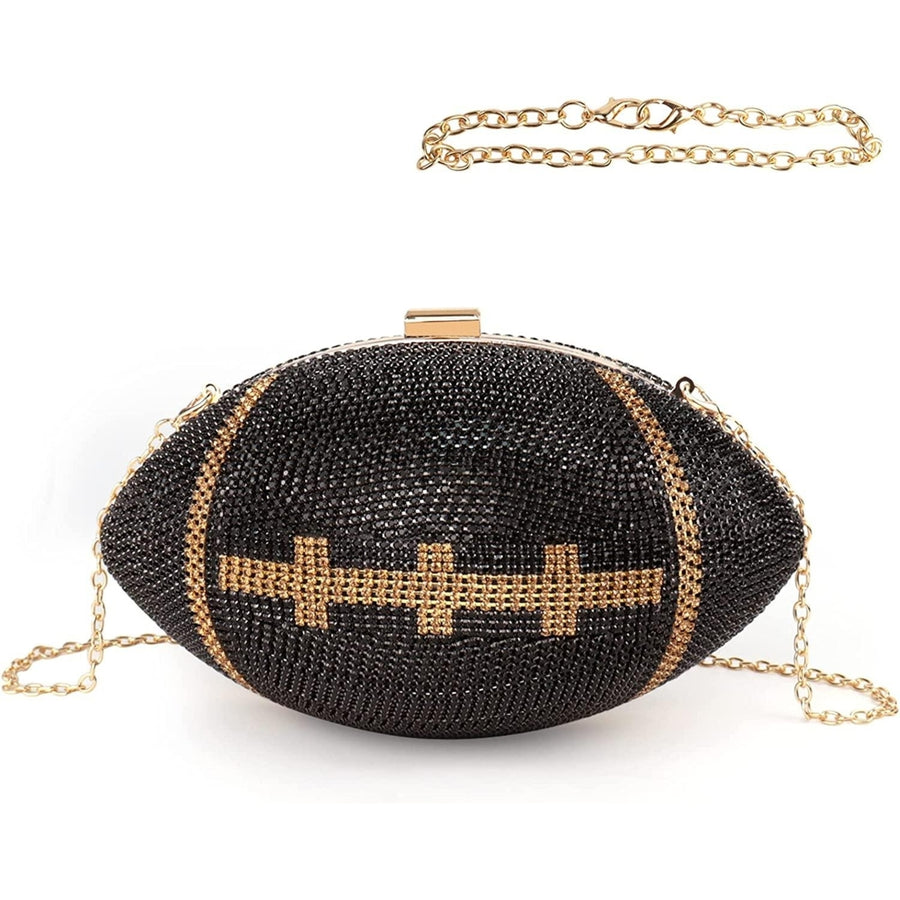 Football Bling Purse Rhinestone Clutch Purses for Women Crystal Ball Purse Rugby Ball Shaped Bag with Shoulder Chain Image 1