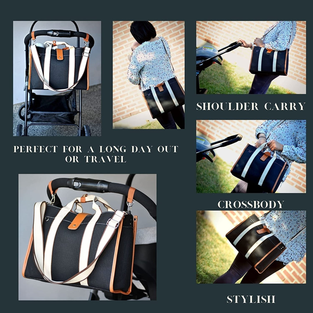 Diaper Bag Tote Baby Bags for Mom with Insulated Pockets Stroller Straps Diaper Handbag Waterproof Travel Diaper Purse Image 2