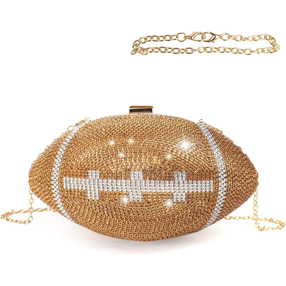 Football Bling Purse Rhinestone Clutch Purses for Women Crystal Ball Purse Rugby Ball Shaped Bag with Shoulder Chain Image 2