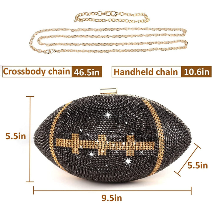 Football Bling Purse Rhinestone Clutch Purses for Women Crystal Ball Purse Rugby Ball Shaped Bag with Shoulder Chain Image 3