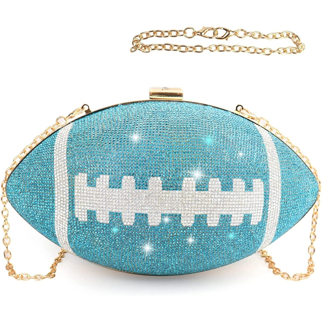 Football Bling Purse Rhinestone Clutch Purses for Women Crystal Ball Purse Rugby Ball Shaped Bag with Shoulder Chain Image 9