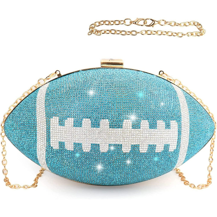 Football Bling Purse Rhinestone Clutch Purses for Women Crystal Ball Purse Rugby Ball Shaped Bag with Shoulder Chain Image 9