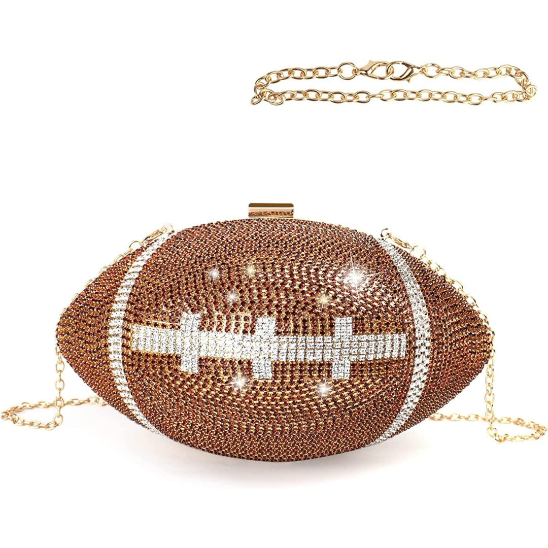 Football Bling Purse Rhinestone Clutch Purses for Women Crystal Ball Purse Rugby Ball Shaped Bag with Shoulder Chain Image 10