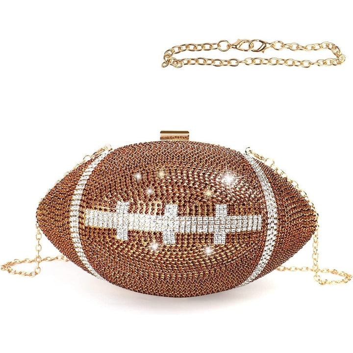 Football Bling Purse Rhinestone Clutch Purses for Women Crystal Ball Purse Rugby Ball Shaped Bag with Shoulder Chain Image 1