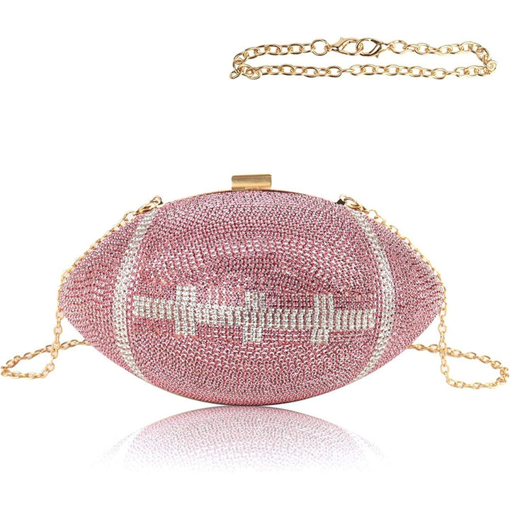 Football Bling Purse Rhinestone Clutch Purses for Women Crystal Ball Purse Rugby Ball Shaped Bag with Shoulder Chain Image 11