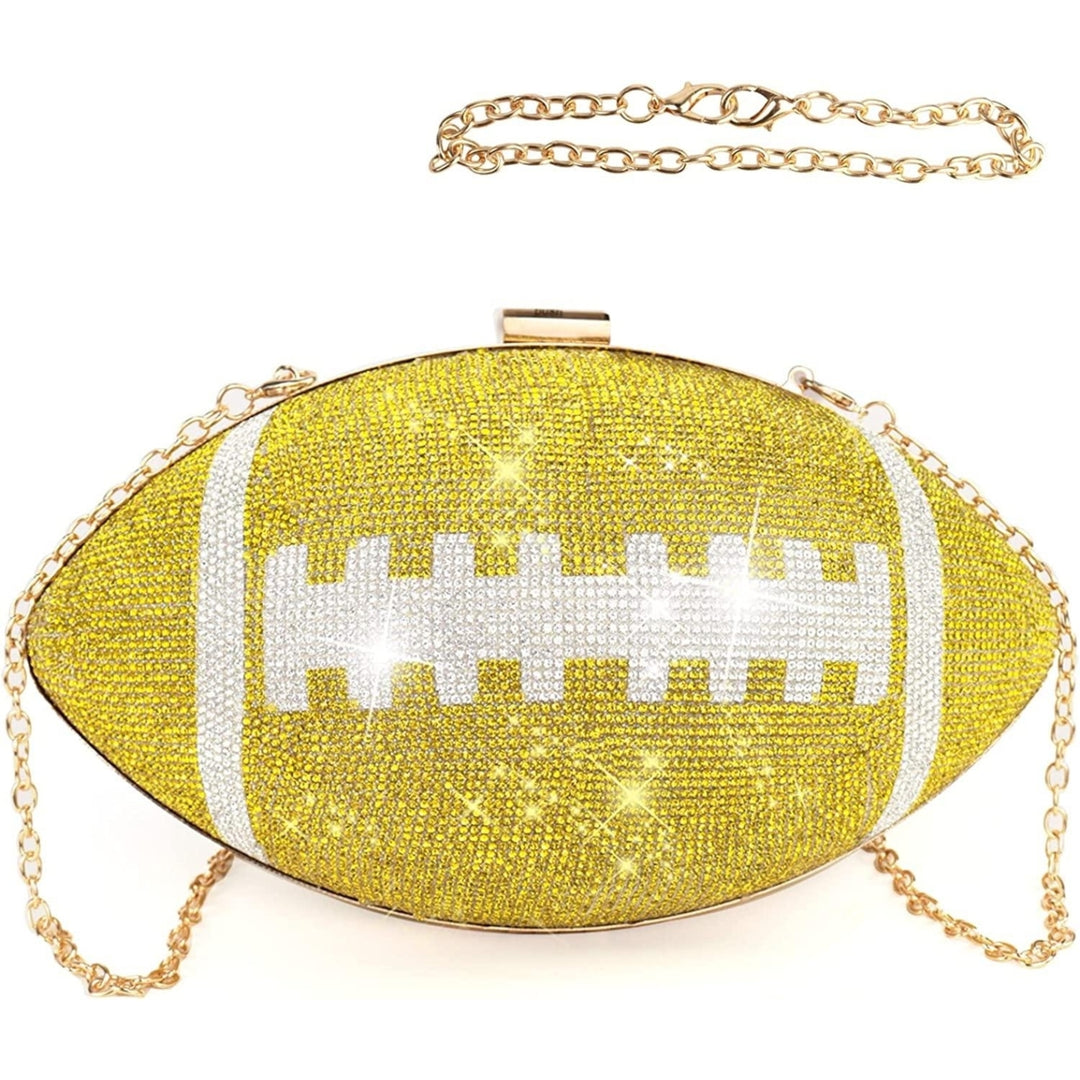 Football Bling Purse Rhinestone Clutch Purses for Women Crystal Ball Purse Rugby Ball Shaped Bag with Shoulder Chain Image 12