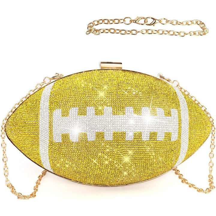 Football Bling Purse Rhinestone Clutch Purses for Women Crystal Ball Purse Rugby Ball Shaped Bag with Shoulder Chain Image 1