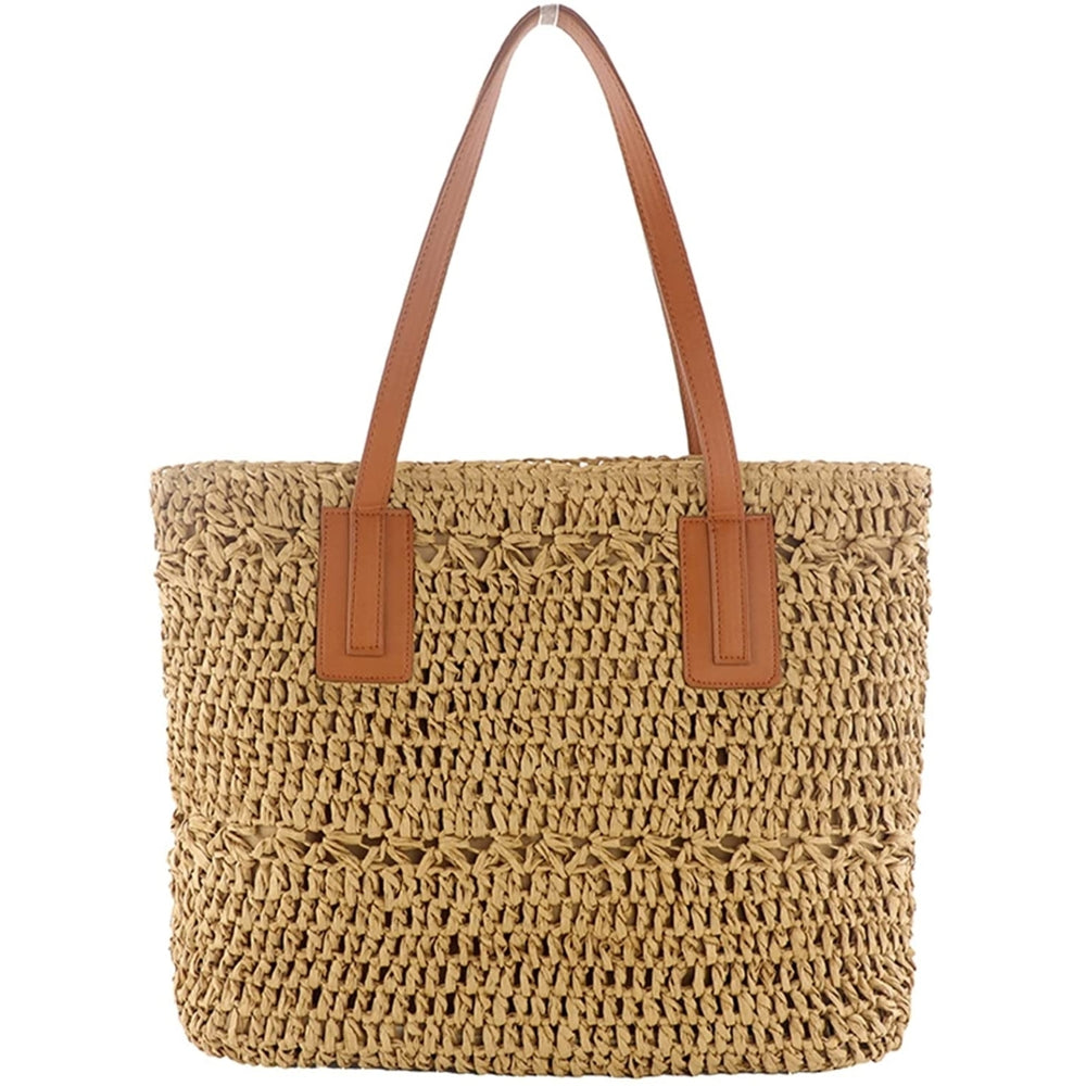 Straw Bag for Women Woven Beach Structured Tote Handmade Crochet Carteras De Mujer Summer Shoulder Bohemian Hobo Pom Image 2