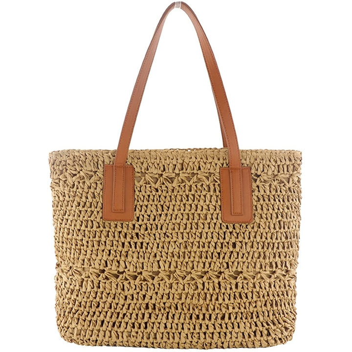 Straw Bag for Women Woven Beach Structured Tote Handmade Crochet Carteras De Mujer Summer Shoulder Bohemian Hobo Pom Image 2