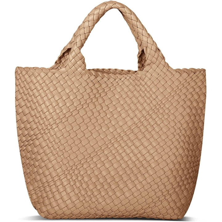 Womens Vegan Leather Woven Bag with Purse Fashion Handmade Beach Tote Bag Top-handle Handbag Image 1