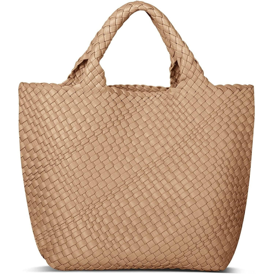 Womens Vegan Leather Woven Bag with PurseFashion Handmade Beach Tote Bag Top-handle Handbag Image 1