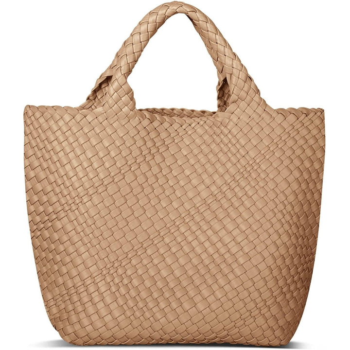 Womens Vegan Leather Woven Bag with Purse Fashion Handmade Beach Tote Bag Top-handle Handbag Image 2