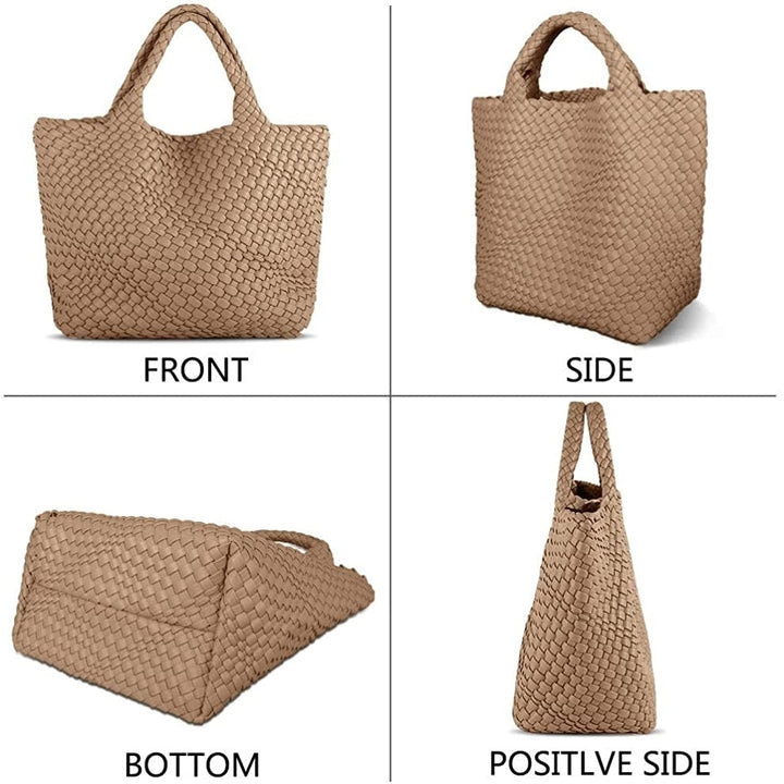 Womens Vegan Leather Woven Bag with Purse Fashion Handmade Beach Tote Bag Top-handle Handbag Image 6