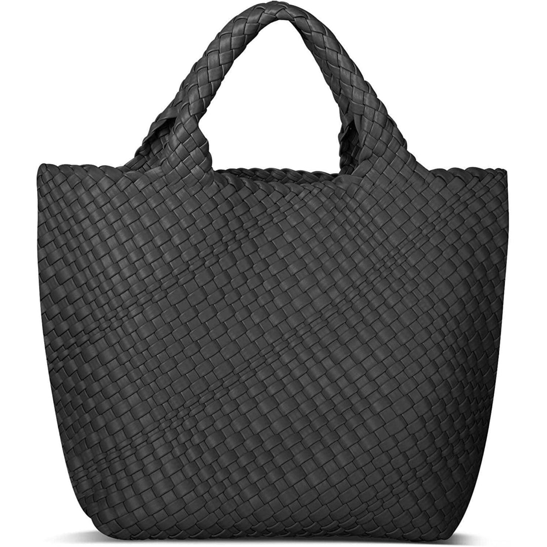 Womens Vegan Leather Woven Bag with Purse Fashion Handmade Beach Tote Bag Top-handle Handbag Image 7