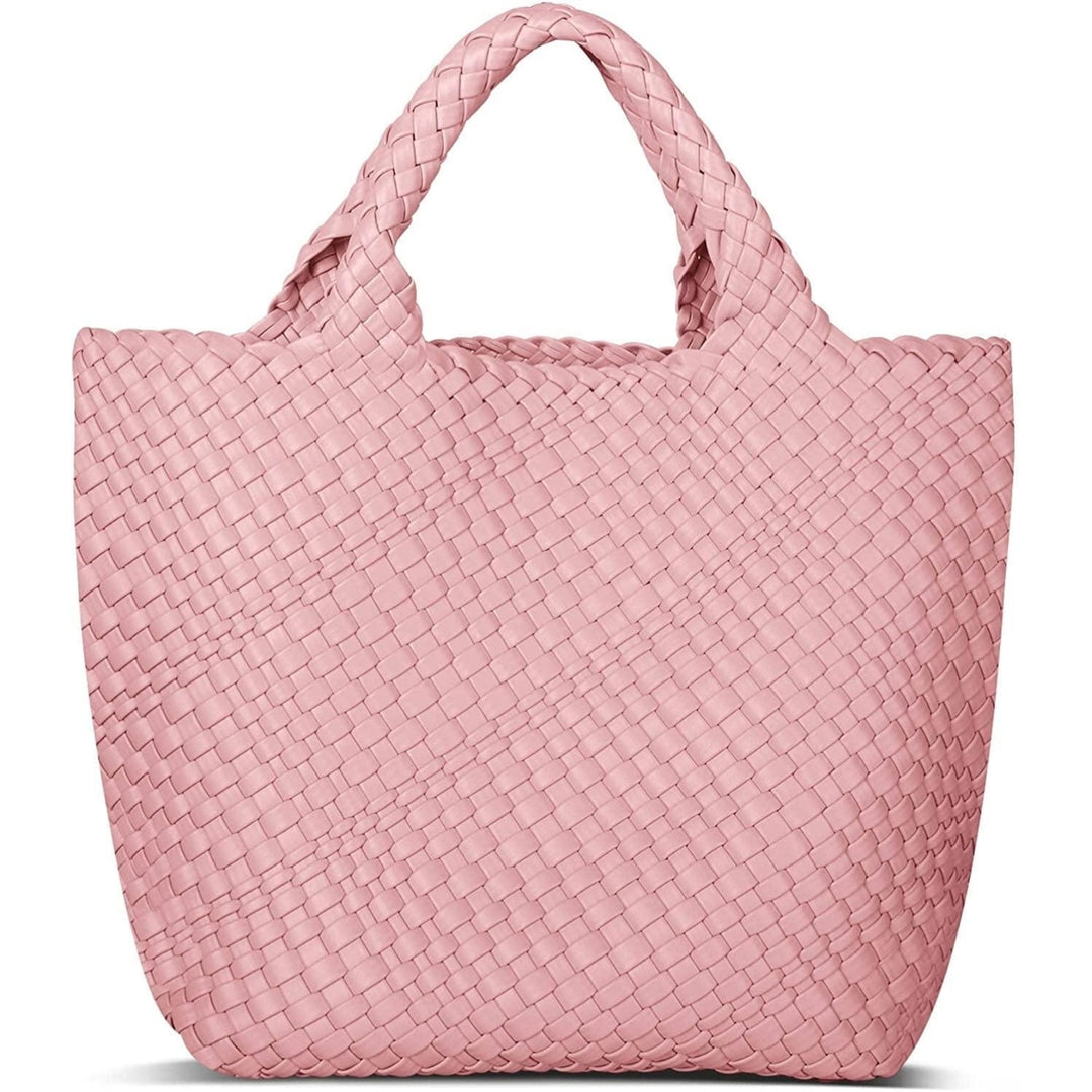 Womens Vegan Leather Woven Bag with Purse Fashion Handmade Beach Tote Bag Top-handle Handbag Image 8