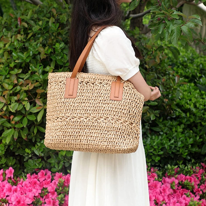 Straw Bag for Women Woven Beach Structured Tote Handmade Crochet Carteras De Mujer Summer Shoulder Bohemian Hobo Pom Image 8