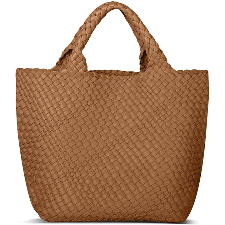 Womens Vegan Leather Woven Bag with Purse Fashion Handmade Beach Tote Bag Top-handle Handbag Image 9