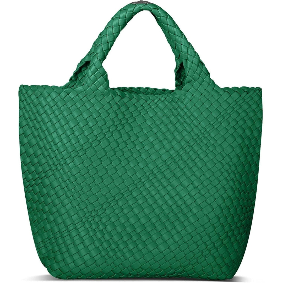 Womens Vegan Leather Woven Bag with Purse Fashion Handmade Beach Tote Bag Top-handle Handbag Image 10