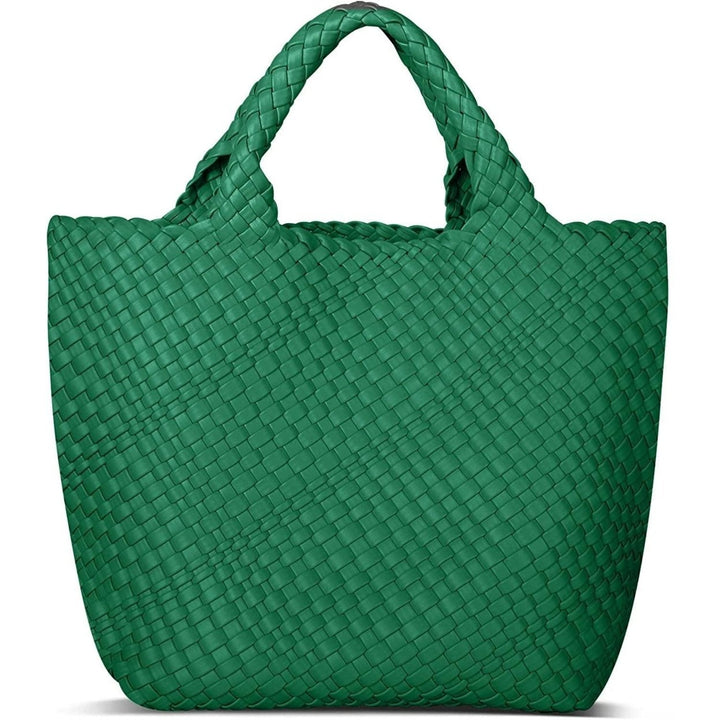 Womens Vegan Leather Woven Bag with Purse Fashion Handmade Beach Tote Bag Top-handle Handbag Image 1