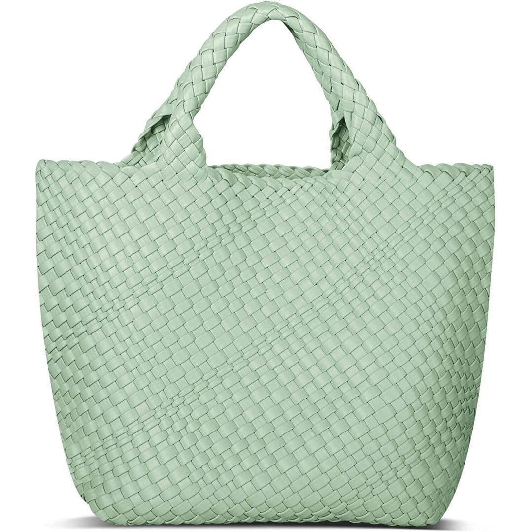 Womens Vegan Leather Woven Bag with Purse Fashion Handmade Beach Tote Bag Top-handle Handbag Image 11