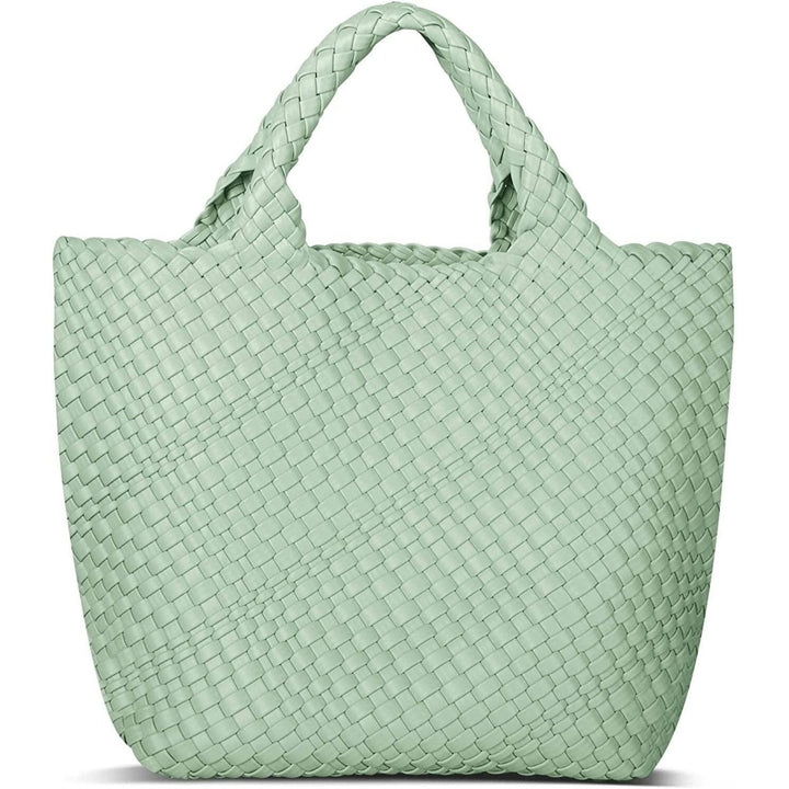 Womens Vegan Leather Woven Bag with Purse Fashion Handmade Beach Tote Bag Top-handle Handbag Image 1