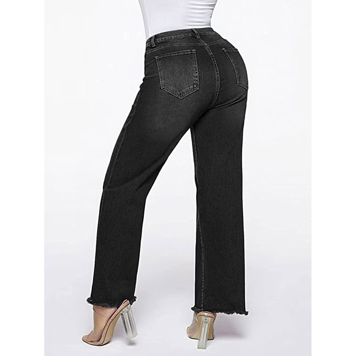 Straight Leg Jeans for Women Casual Raw Hem Mid Waisted Pull on Jeans 2023 Trendy Image 4