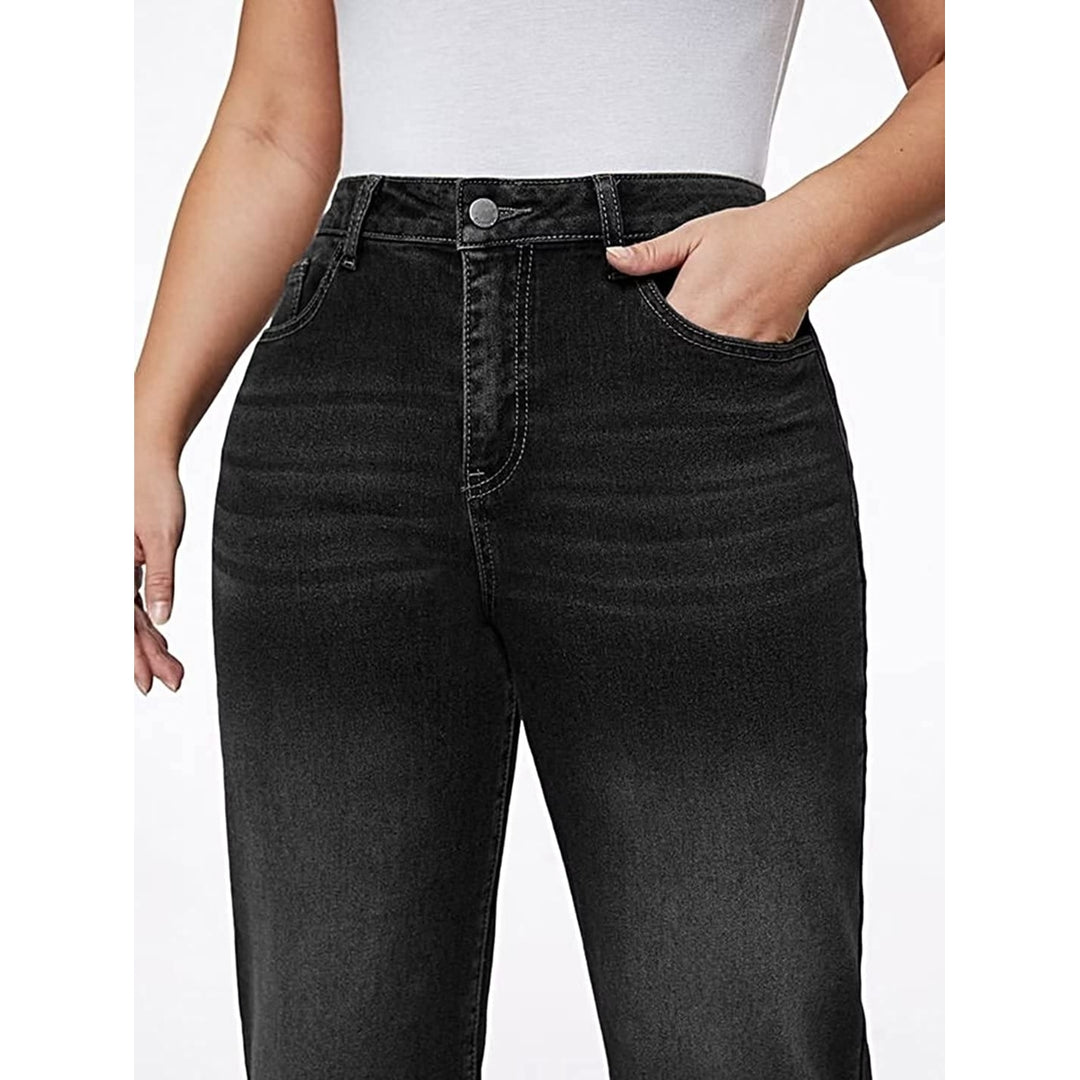 Straight Leg Jeans for Women Casual Raw Hem Mid Waisted Pull on Jeans 2023 Trendy Image 6