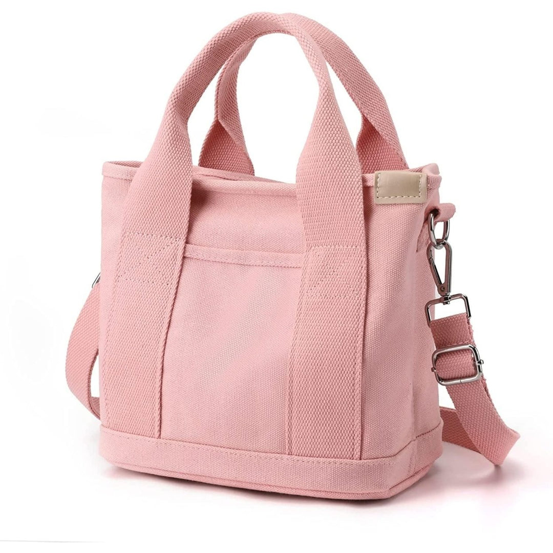 Small Cute Canvas Tote Crossbody Shoulder Bag Multiple Pockets Mini Casual Satchel Hobo Handbag Messenger Purse for Image 1