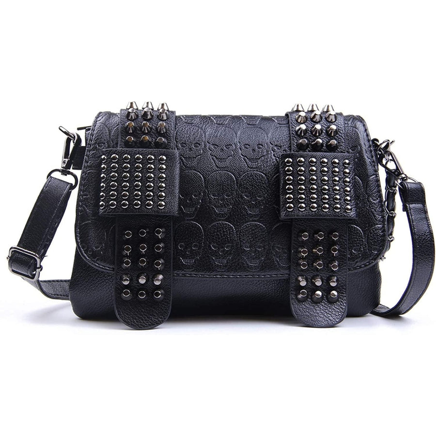 Womens Punk Skull Rivet Shoulder Bag PU Leather Goth Crossbody Bag with Chain Wallet Purse for Girls Image 1