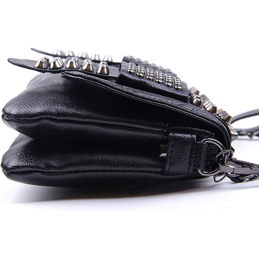 Womens Punk Skull Rivet Shoulder Bag PU Leather Goth Crossbody Bag with Chain Wallet Purse for Girls Image 3