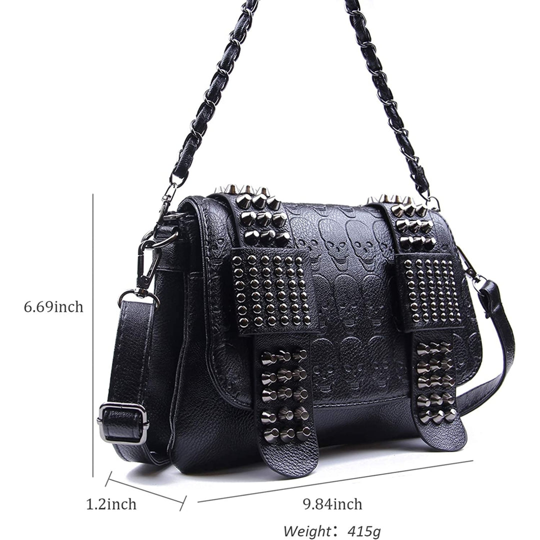 Womens Punk Skull Rivet Shoulder Bag PU Leather Goth Crossbody Bag with Chain Wallet Purse for Girls Image 6