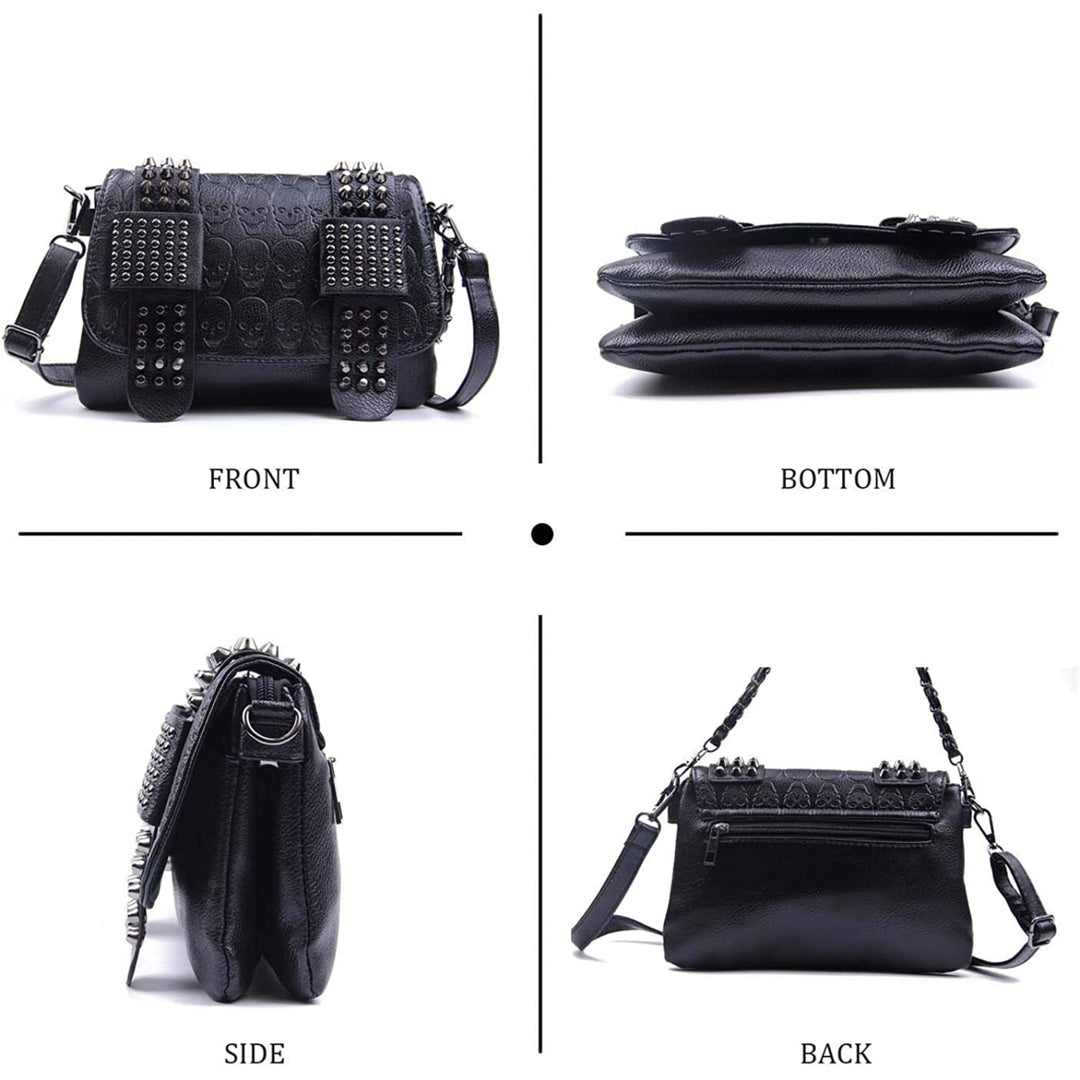 Womens Punk Skull Rivet Shoulder Bag PU Leather Goth Crossbody Bag with Chain Wallet Purse for Girls Image 8