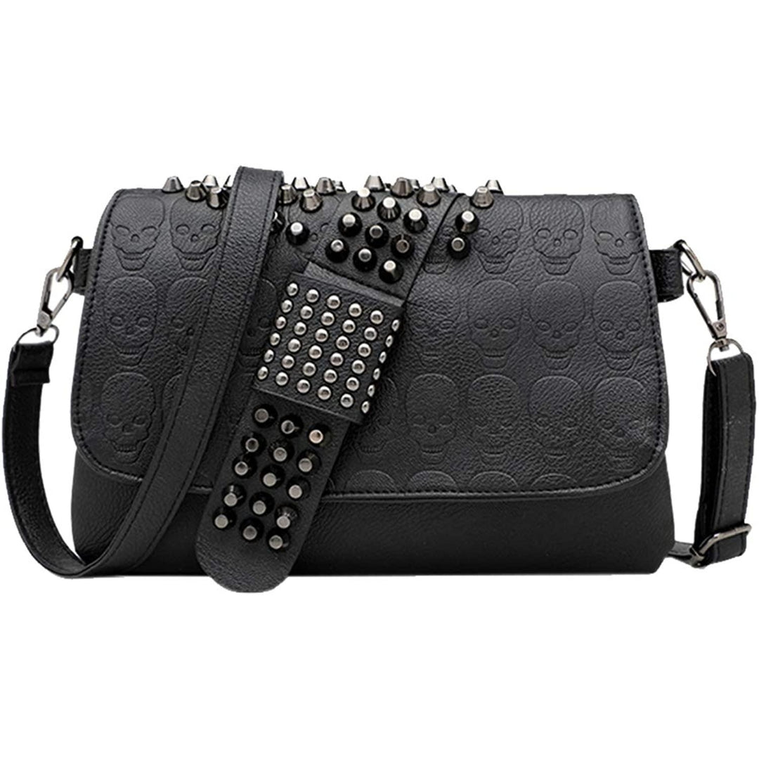 Womens Punk Skull Rivet Shoulder Bag PU Leather Goth Crossbody Bag with Chain Wallet Purse for Girls Image 10