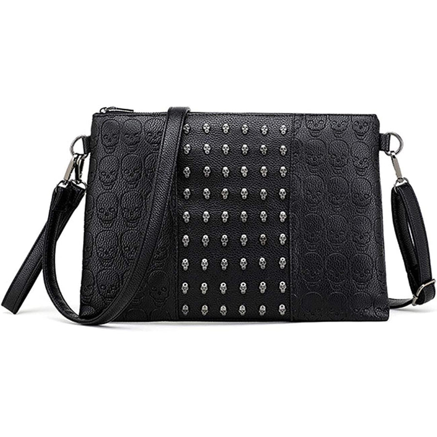 Women Punk Skull Print Clutch Satchel Shoulder Tote Handbag Purse Black Image 1