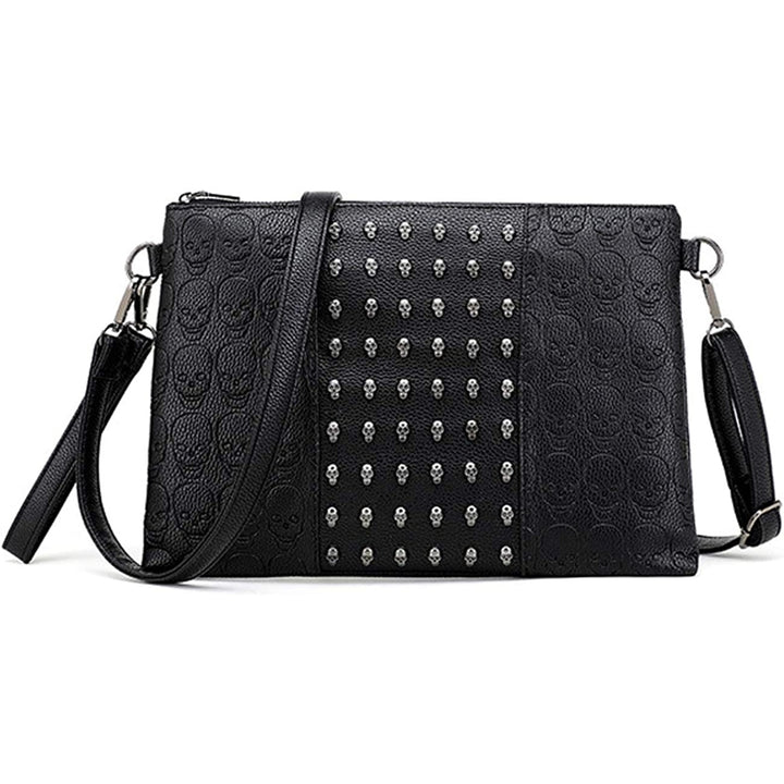 Women Punk Skull Print Clutch Satchel Shoulder Tote Handbag Purse Black Image 2