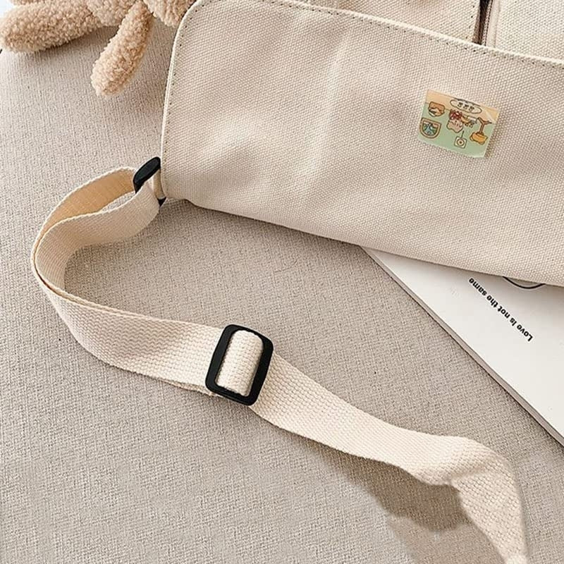 Canvas Crossbody Bag Messenger Cute Bag with Pins and Pendant for Women Girls Casual Shoulder Aesthetic School bag Image 1