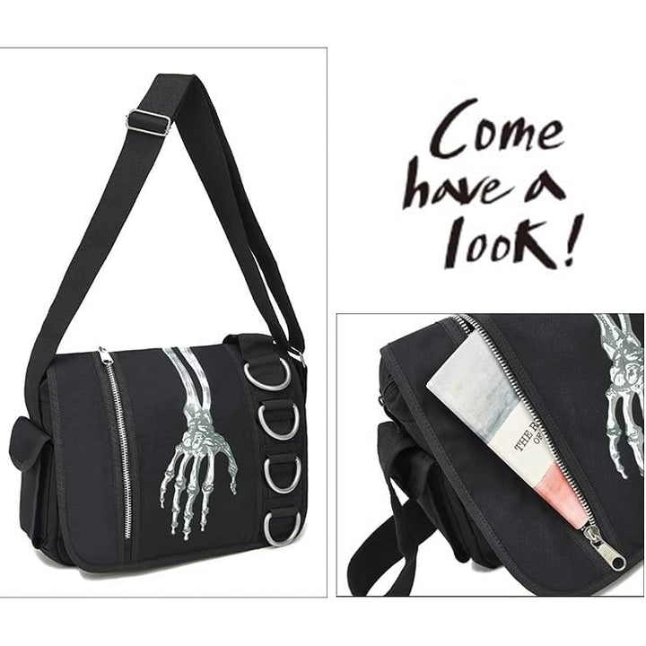 Goth Purse Grunge Skull Messenger Bag Y2K Backpack Gothic Punk Shoulder Satchels Harajuku School Handbag (Black) Image 1