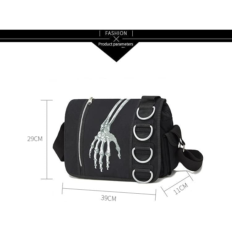 Goth Purse Grunge Skull Messenger Bag Y2K Backpack Gothic Punk Shoulder Satchels Harajuku School Handbag (Black) Image 2