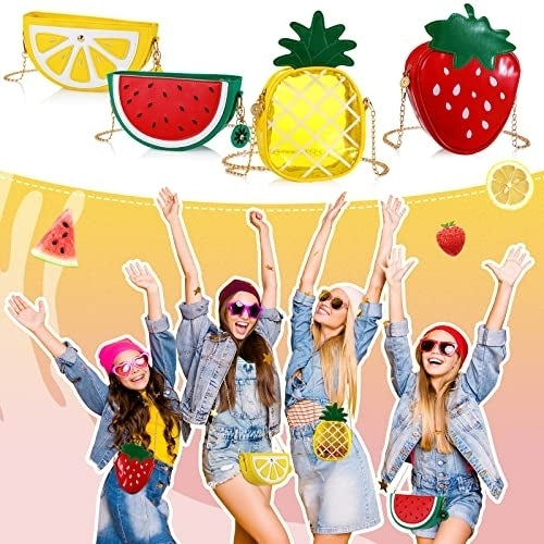 Set of 4 Fruit Shoulder Bag Lemon Watermelon Shape Shoulder Bag Image 3