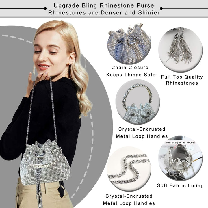 2022 Upgrade Rhinestone Evening Bag Silver Purse Sparkly Diamond Silver Clutch Purses for Women Party Club Wedding Image 3