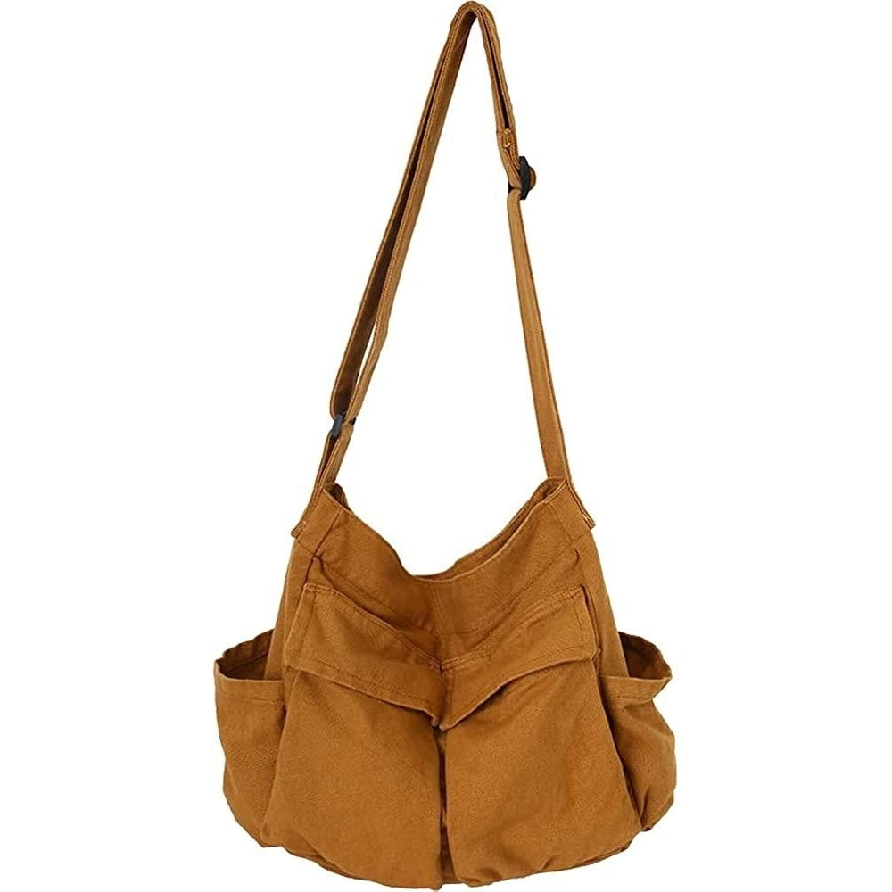 Canvas Messenger Bag Large Hobo Crossbody Bag with Multiple Pockets Casual Shoulder Tote Bag for Women and Men Image 2