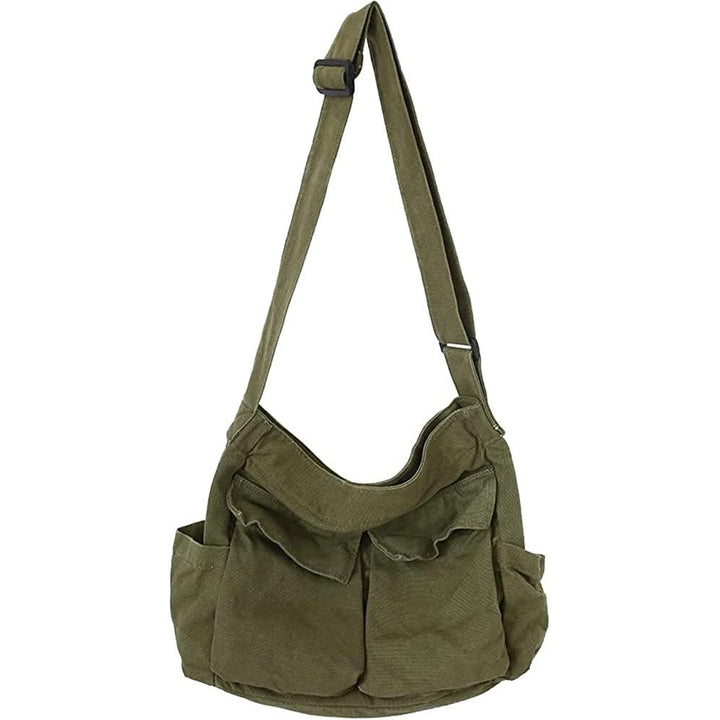 Canvas Messenger Bag Large Hobo Crossbody Bag with Multiple Pockets Casual Shoulder Tote Bag for Women and Men Image 4