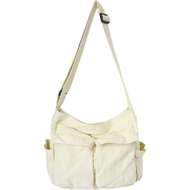 Canvas Messenger Bag Large Hobo Crossbody Bag with Multiple Pockets Casual Shoulder Tote Bag for Women and Men Image 6
