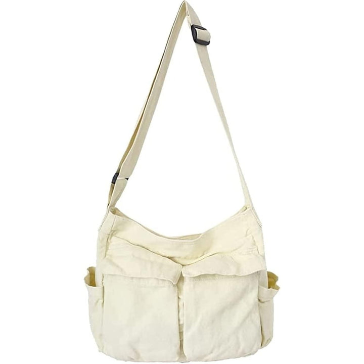 Canvas Messenger Bag Large Hobo Crossbody Bag with Multiple Pockets Casual Shoulder Tote Bag for Women and Men Image 1