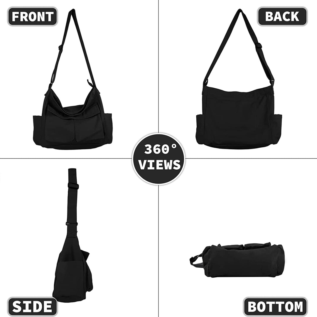 Canvas Messenger Bag Large Hobo Crossbody Bag with Multiple Pockets Casual Shoulder Tote Bag for Women and Men Image 10