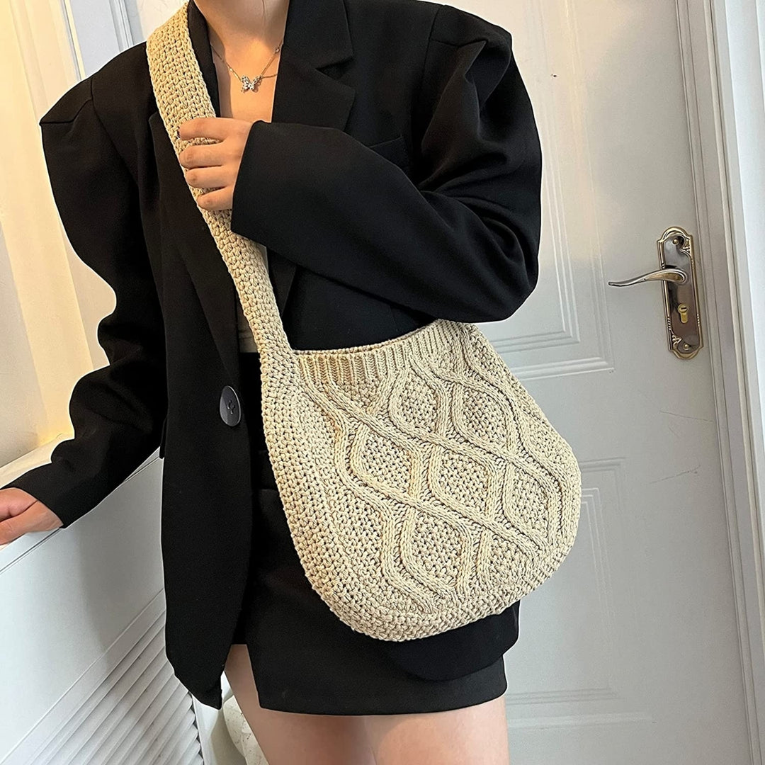 Womens Crochet Tote Bag Knitted Shoulder Crossbody Handbags Aesthetic Shopping Bag Cute Purses Crocheted Hobo Bag Image 1