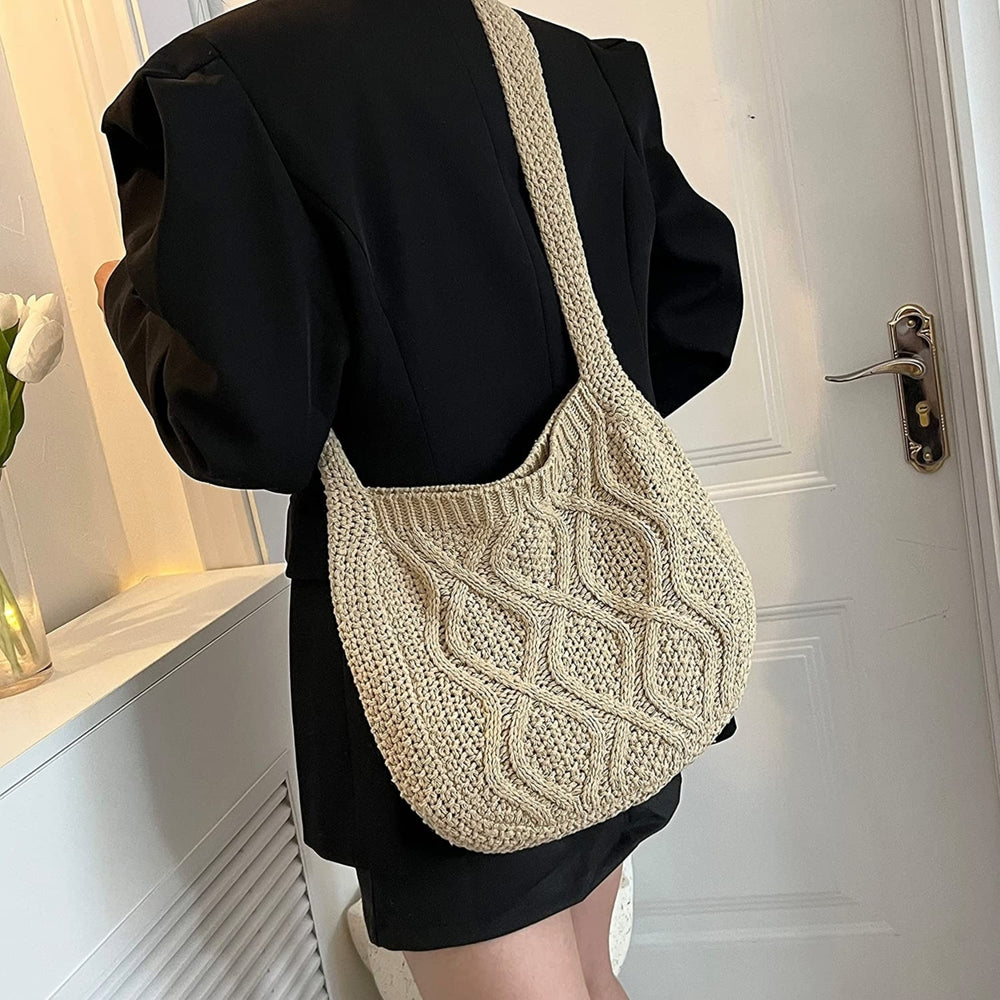 Womens Crochet Tote Bag Knitted Shoulder Crossbody Handbags Aesthetic Shopping Bag Cute Purses Crocheted Hobo Bag Image 2