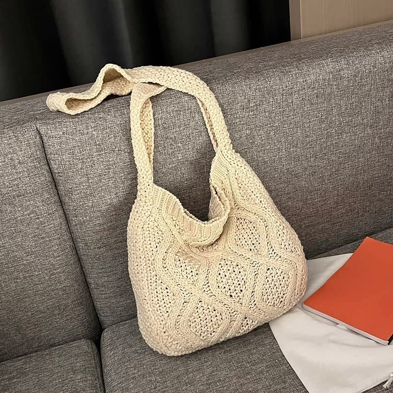 Womens Crochet Tote Bag Knitted Shoulder Crossbody Handbags Aesthetic Shopping Bag Cute Purses Crocheted Hobo Bag Image 3