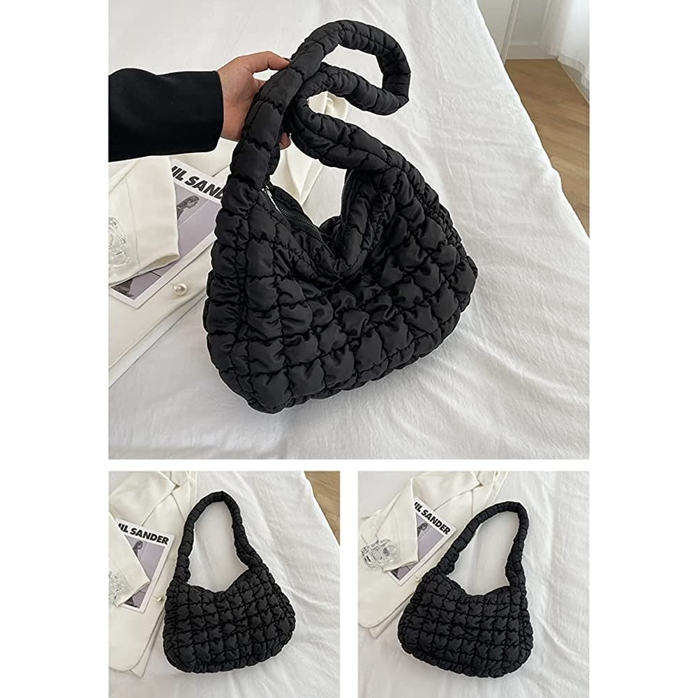 Puffer Shoulder Bag for Women Quilted Puffy Lightweight Nylon Handbag Large Padded Soft Purse Image 4