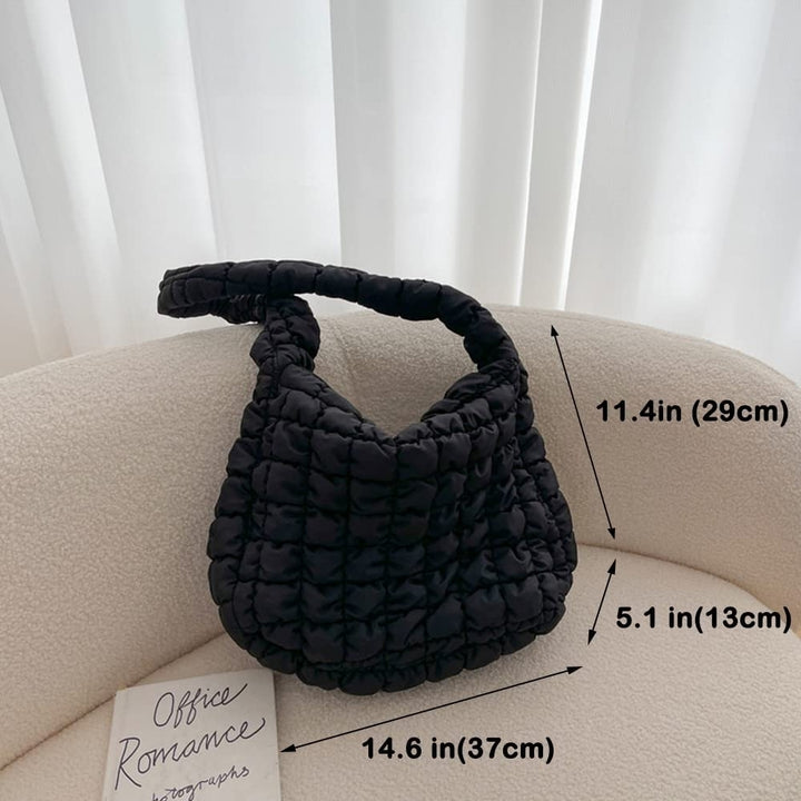 Puffer Shoulder Bag for Women Quilted Puffy Lightweight Nylon Handbag Large Padded Soft Purse Image 6